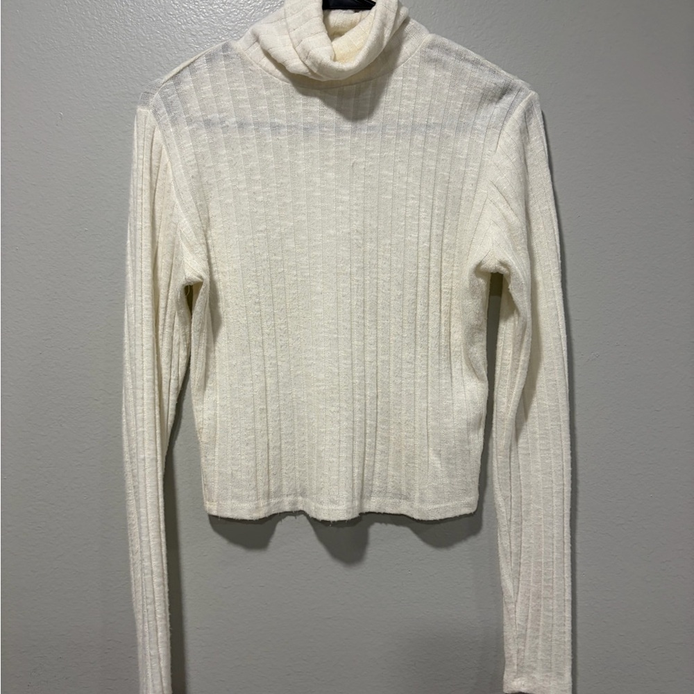 Garage Cream Ribbed Turtleneck Sweater